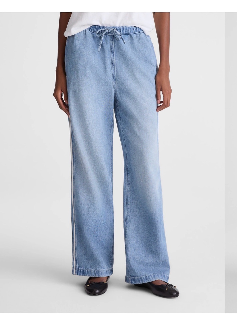 Pull-On Track Pants in Airy Denim